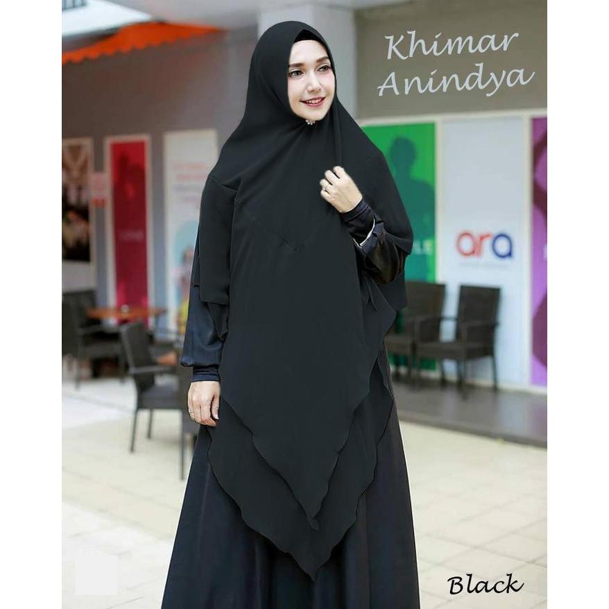 Jilbab Instan Anindya Khimar Syari Jumbo Hijab Bergo Ceruty 2 Layer Pet Antem Panjang, Pinguin