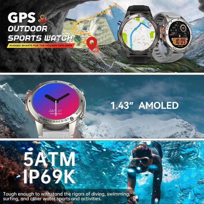 SKMEI DM56 Smartwatch GPS Map AOD Amoled smartwatch 5ATM Waterproof Compass Altitude Air Pressure