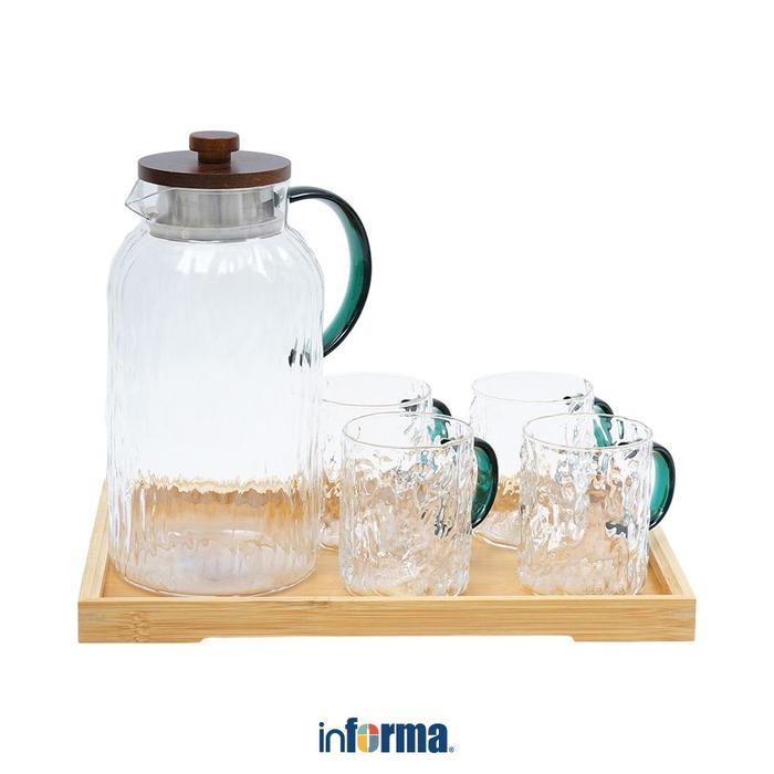 Informa Appetite 1.8 Ltr Jeza Set 6 Pcs Teko Minum & Gelas Kaca Dengan Nampan Dispenser Air Wadah
