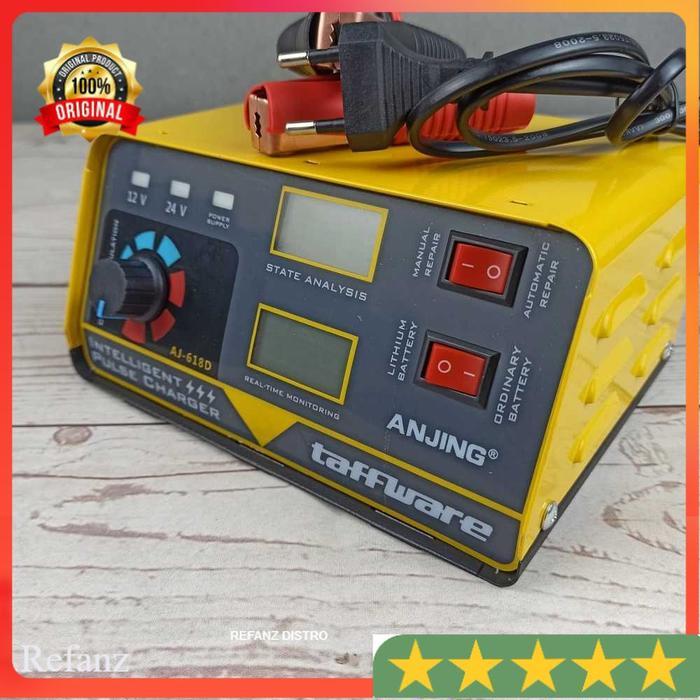 Charger Cas Aki Mobil Motor Portabel Otomatis 260W 12V/24V 200Ah + Lcd Taffware Anjing - Aj-618D Car