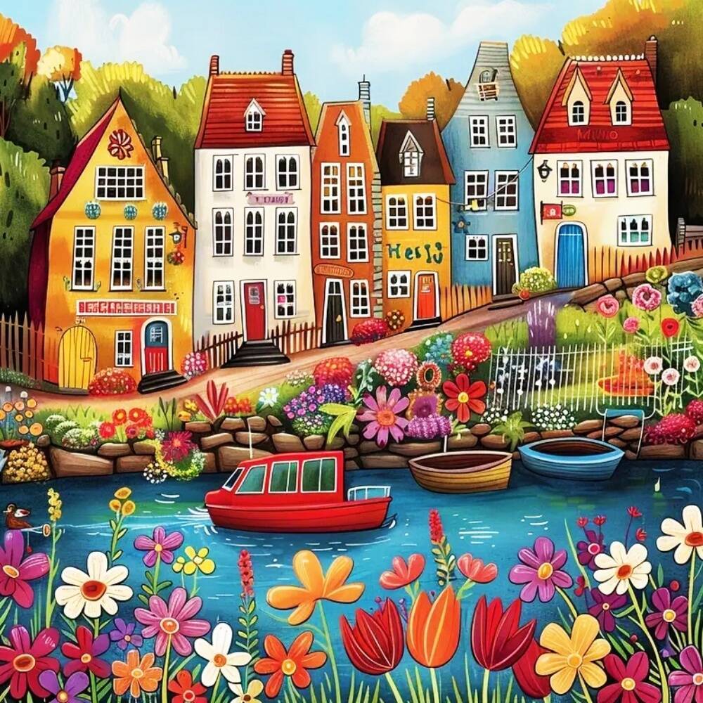 Huacan Diamond Painting House Landscape 5D Full Round Drill Diamond Embroidery Scenery Mosaic Rr