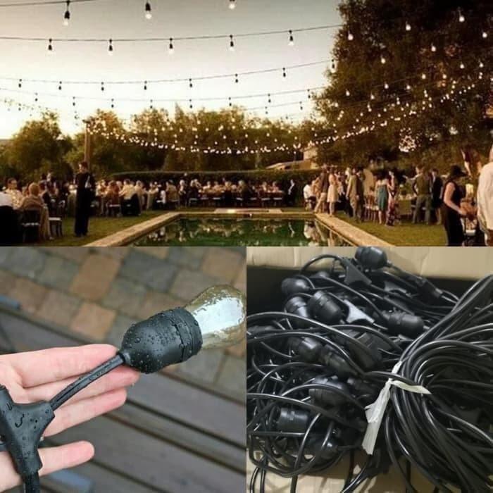 Fitting Lampu Gantung 10Meter+ 20 Fitting Lampu Outdoor Cafe