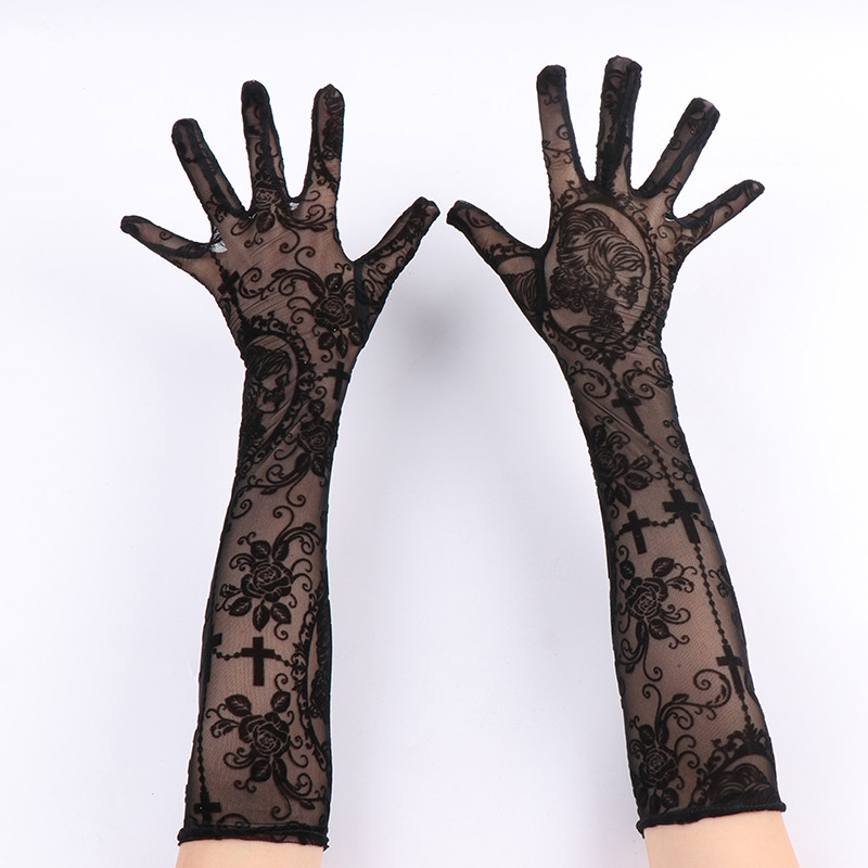 Women Rose Transparent Gloves Halloween Stage Performance Walk The Show Street Dance Diablo Style