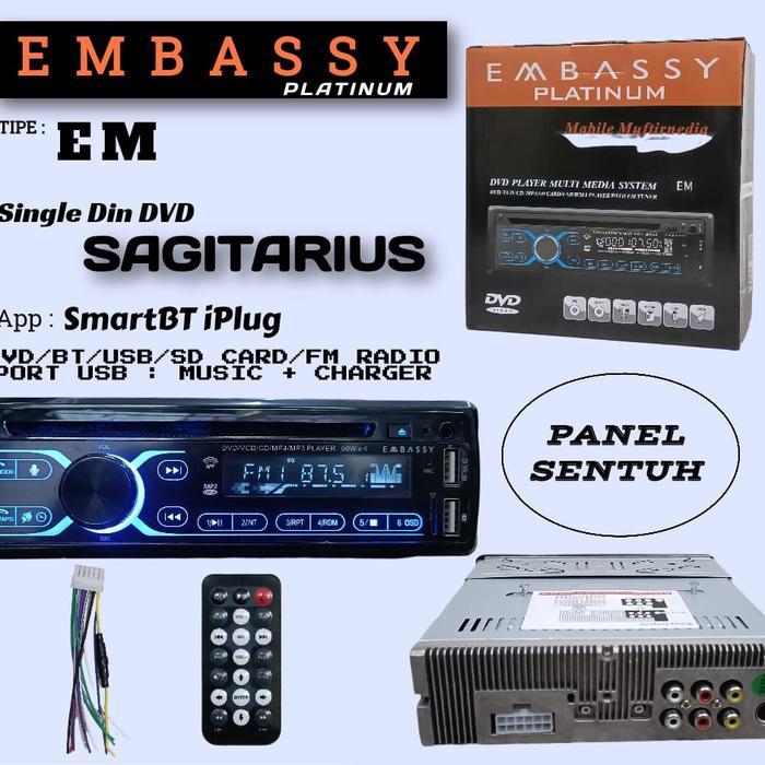 DVD EMBASSY BLUETOOH EM-266 usb sd radio baca kaset bandel tahan panas