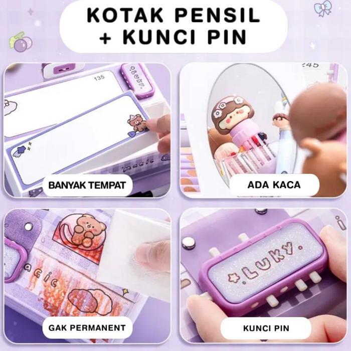 Bos Kotak Pensil Plastik Kode Whiteboard + Kunci Pin/Kotak Pensil Kode/Pencil Case Stationery