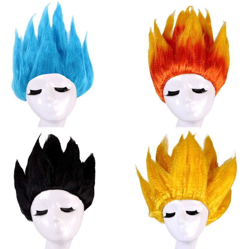 Cosplay Costume Wig For Kids- Fluffy Saiyan Lianhua Head Style Of Ball Son Goku With Gold Wig