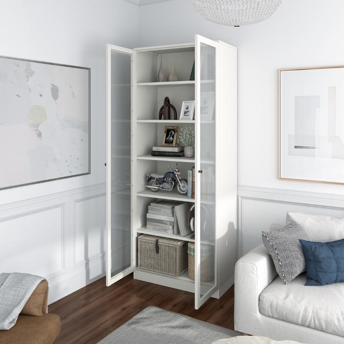 [WAKULLA] Logan Rak Buku Pintu Kaca - Putih Lemari Pajangan Tempat Penyimpanan Rak Serbaguna Lemari