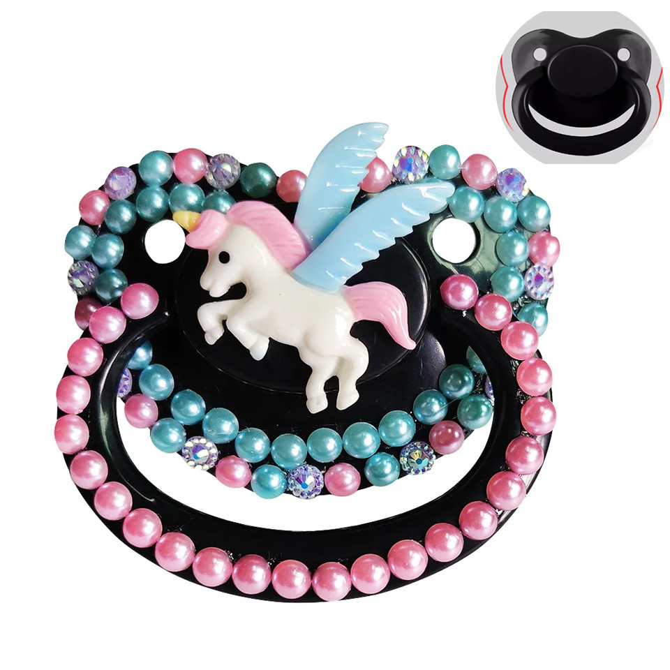 100% Handmake Cute Black Unicorn Pattern Baby Pacifier Silicone Size Pacifier Abdl Daddy Girl