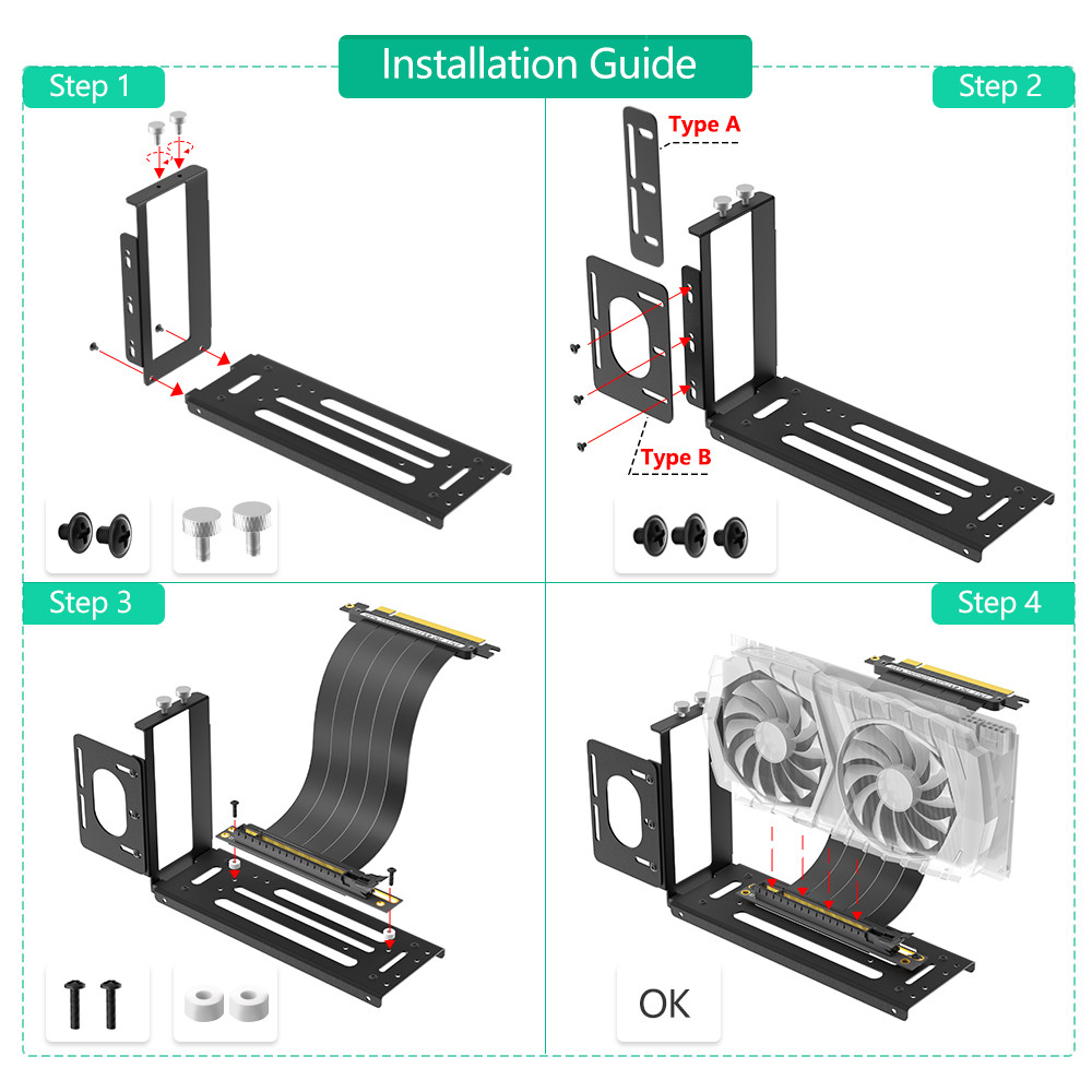 Vertical GPU Mount Bracket, 2 Slots Graphics Card Holder with Hardware, eGPU Dock, External GPU