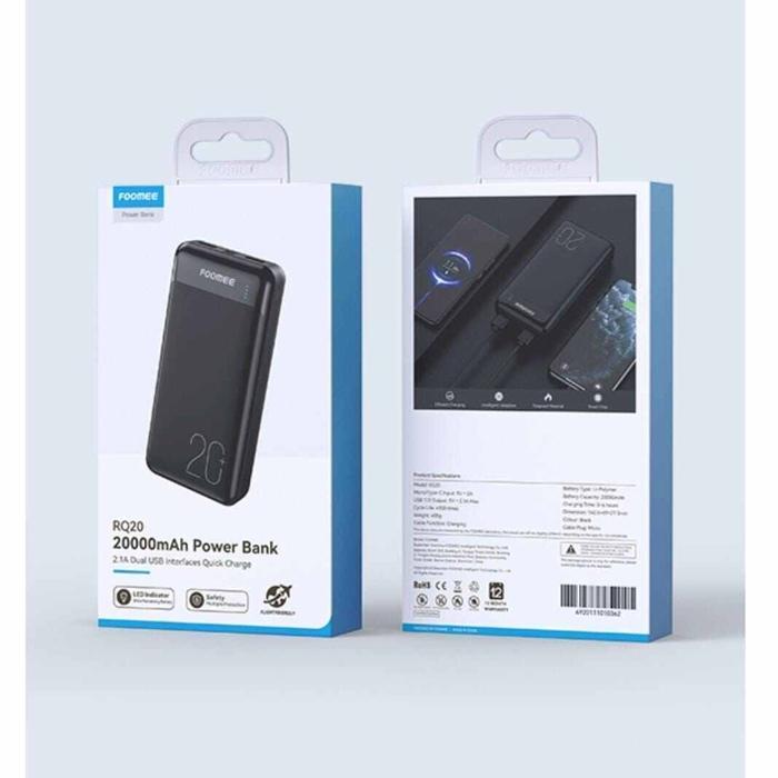 Bisa Gosend Power Bank Foomee Fast Charging 20.000 Mah Rq20 Dual Usb 2.1A Max
