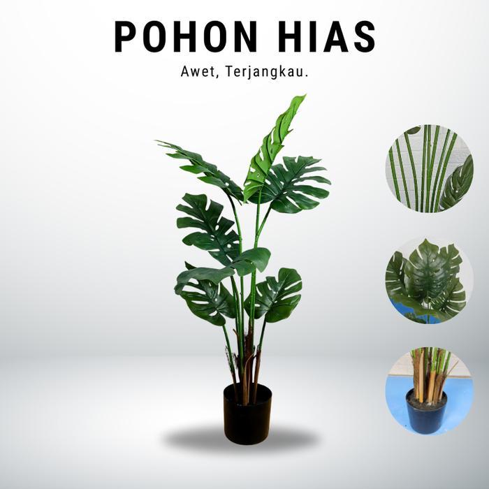 Tanaman Hias Artificial Pohon Monstera Daun Lebar Janda Bolong Palsu Tinggi 1.1 Meter Rumah Kantor