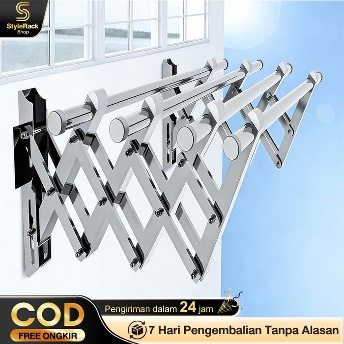 Jemuran Baju Tempel Dinding Jemuran Pakaian Lipat Stainless Stee Jemuran Tempel Dinding Multilayer