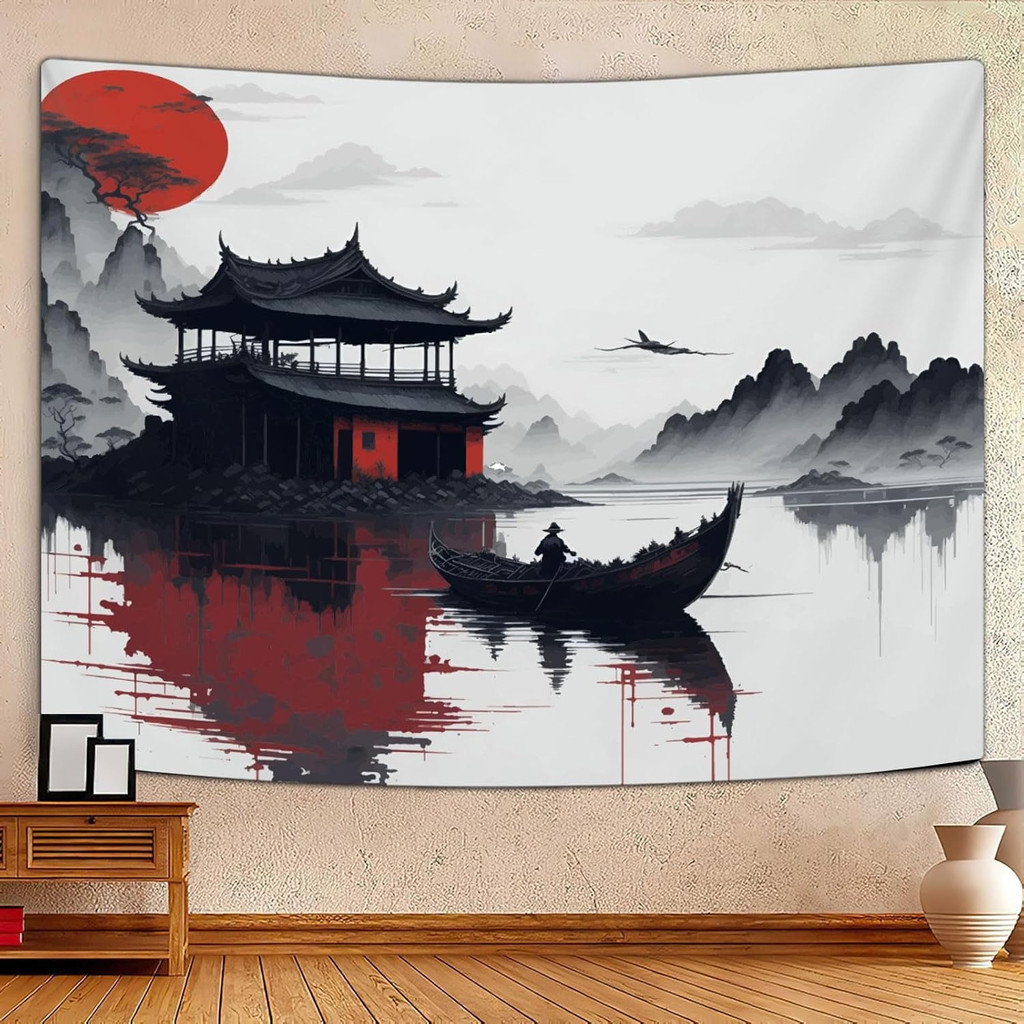 1 piece traditional Chinese landscape tapestry, polyester fabric, suitable for bedroom and living