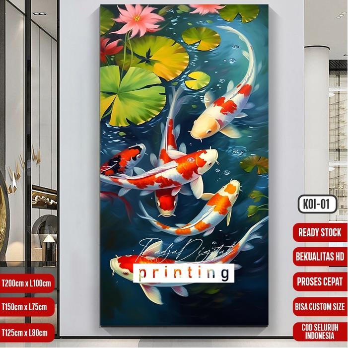 EXELLENT Wallpaper stiker dinding tema ikan koi 3D Wallpaper ikan koi 3D bahan stiker Vynill