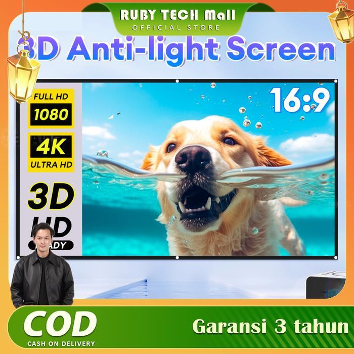 Terlaris Layar proyektor lipat Layar Proyektor HD Anti-light Ambient Screen Curtain 84 Inch 100 Inch