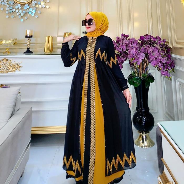 GALERI SICANTIK - COD - Gamis Abaya Kombinasi Warna Resleting Depan Terbaru - Abaya Hitam Kombinasi