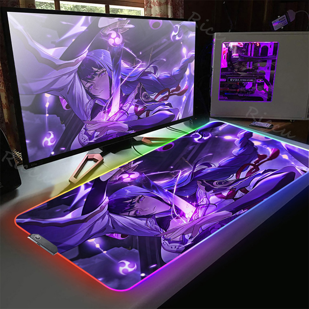 Genshin Impact table pc gamer Baal Raiden Shogun rgb mouse pad table mat game Purple led mousepad
