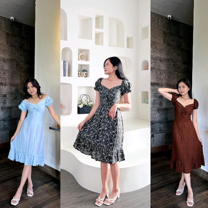 Dress Motif Bunga - Dress Cassandra - Dress pendek - dress Korea - Korean style Wanita Baju Cantik