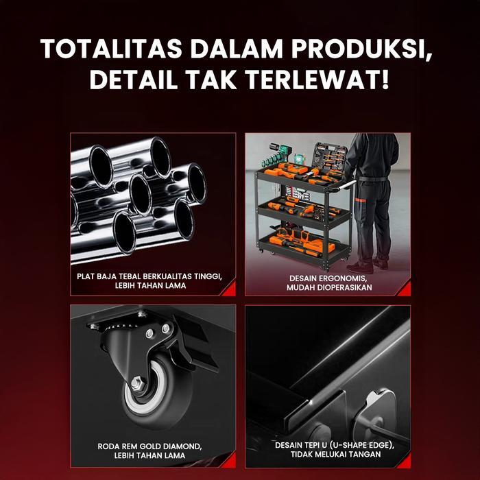 CUTA Troli Bengkel 3 Susun Trolley Trolly Besi Rak Tools Meja Bengkel Tool Cart Trolley Alat Kerja