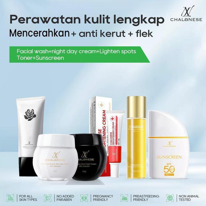 [CHALONESE] PAKET GLOWING SET 2 6IN1 (1PC FACIAL WASH+1SET MOIS+1PC SUNSCREEN+1PC WHITENING+1PC