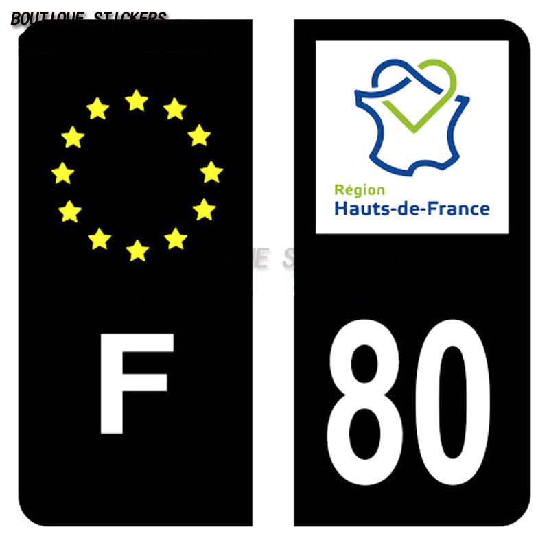Boutique license plate sticker 02 Aine 59 Nord 62 Pas De Calais 80 Somme Noir C Black& F European li