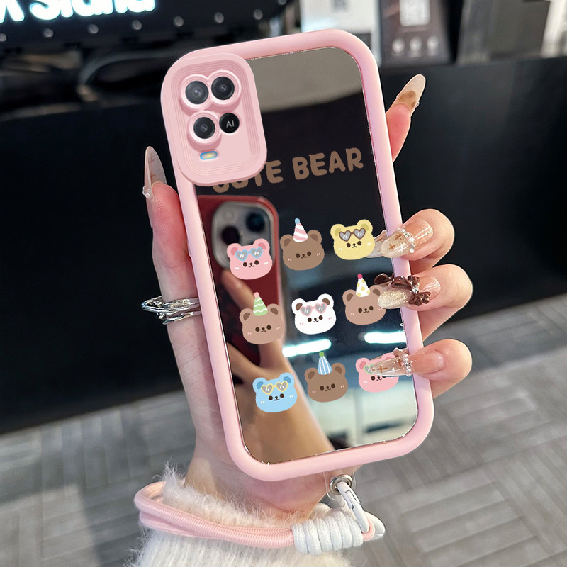 Casing Hp untuk OPPO A54 Case Beruang kecil yang lucu Kasing Silicone cermin Softcase Kesing Silikon