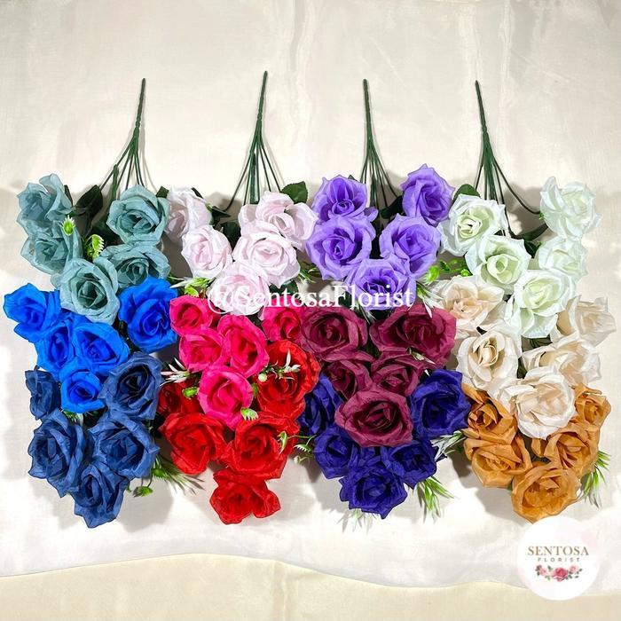 BUNGA MAWAR ROSE PLASTIK TIPE- SJ CABANG 5 BUNGA MAWAR JEPANG DEKORASI MURAH ARTIFICIAL