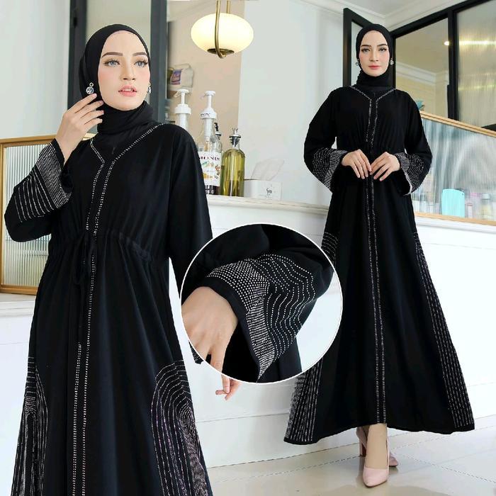 Abaya Hitam Asyifa Full Swarovsky Silver, Black & Gold Terbaru 