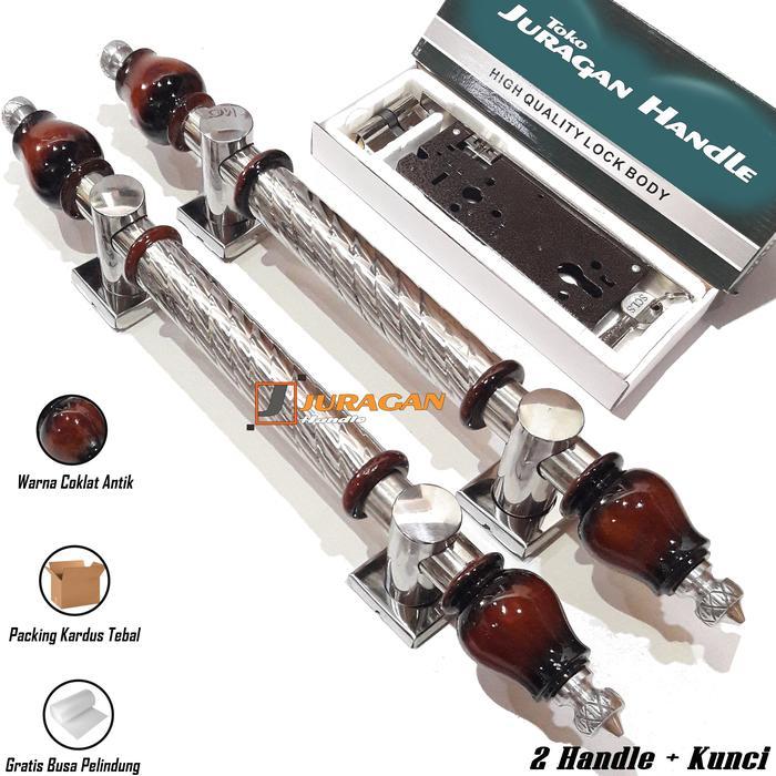 handle pintu lipat 50 cm - handle pintu set kunci pelor - handle pintu rumah mewah coklat antik