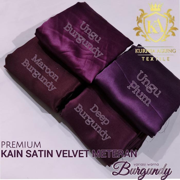 1 Meter Kain Satin Velvet Silk Premium warna BURGUNDY MAROON DEEP UNGU Meteran Dress Hijab