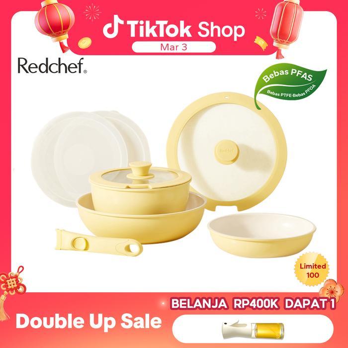Redchef Set Peralatan Masak Batu Keramik Anti Lengket Pegangan Dapat Dilepas 8 Buah Panci Anti