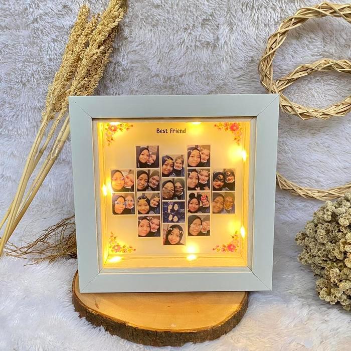 Frame kolase light 3 dimensi dan lampu LED ukuran 25 x 25 cm kotak hamper 16 foto cocok untuk KADO