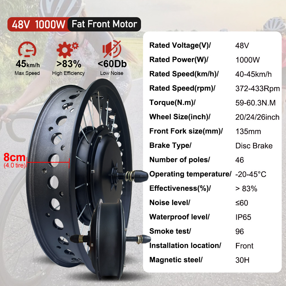 Fat E-Bike Conversion Kit 48V 1000W Front Brushless Hub Motor Wheel 20 24 26" 4.0 Tyre For Electric