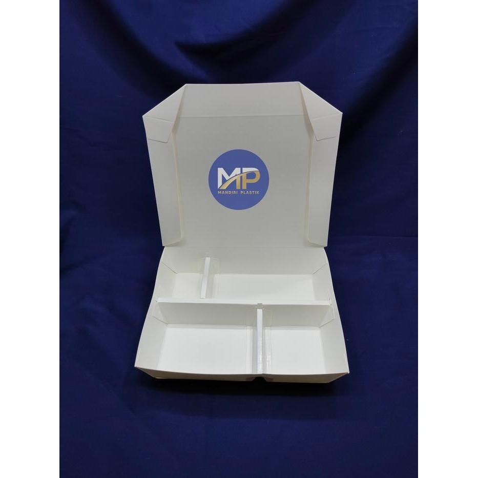 Paper Lunch Box Sekat 4 / Kotak Makan Kertas Sekat 4 Putih Kraft Coklat -100Pcs