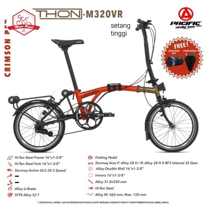 Promo Sepeda Lipat Pacific Pithon 16 Inch Trifold Tiga Lipatan 3 Speed New