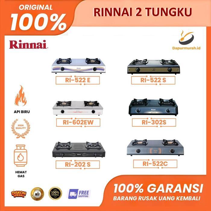 Kompor Gas Rinnai 2 Tungku RI-202S, RI-302S, RI-522E, RI-522S, RI-602E, R522C - ORIGINAL SNI - DM