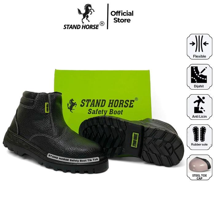 STAND HORSE 506S Sepatu Safety Shoes Pria Wanita Ujung Besi Model Zipper PVC Outsole Untik Kerja