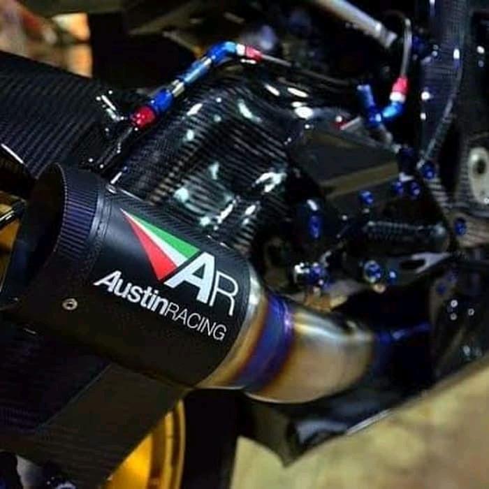 Ready Stiker Logo Knalpot AUSTIN RACING Exhaust System Plat Aluminium Emblem Tahan Panas