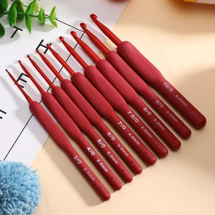 Hakpen Rajut 1 Set Tulip Jarum Crochet Set 9pcs/Set Hakpen Red Non Tulip Soft Handle Karet Crochet