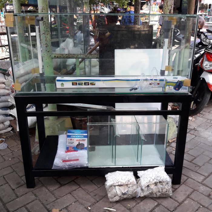 PAKET KOMPLIT AQUARIUM 150X60X60 KACA FULL 10 +RAK DAN ACESSORIES