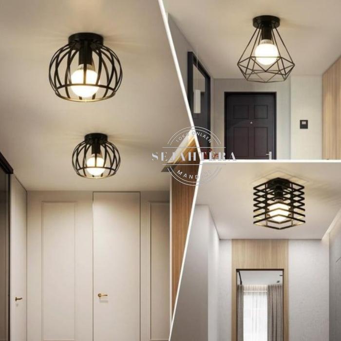 Lampu Gantung Bahan Besi Tempel Plafon/Dekorasi Rumah Tambahan Bohlam Warna Putih Dekorasi Kamar