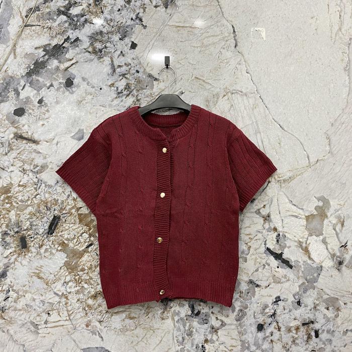 BAJU RAJUT CABLE TIMAR ATASAN WANITA CROP TANGAN PENDEK TERBARU Kancing Nyaman