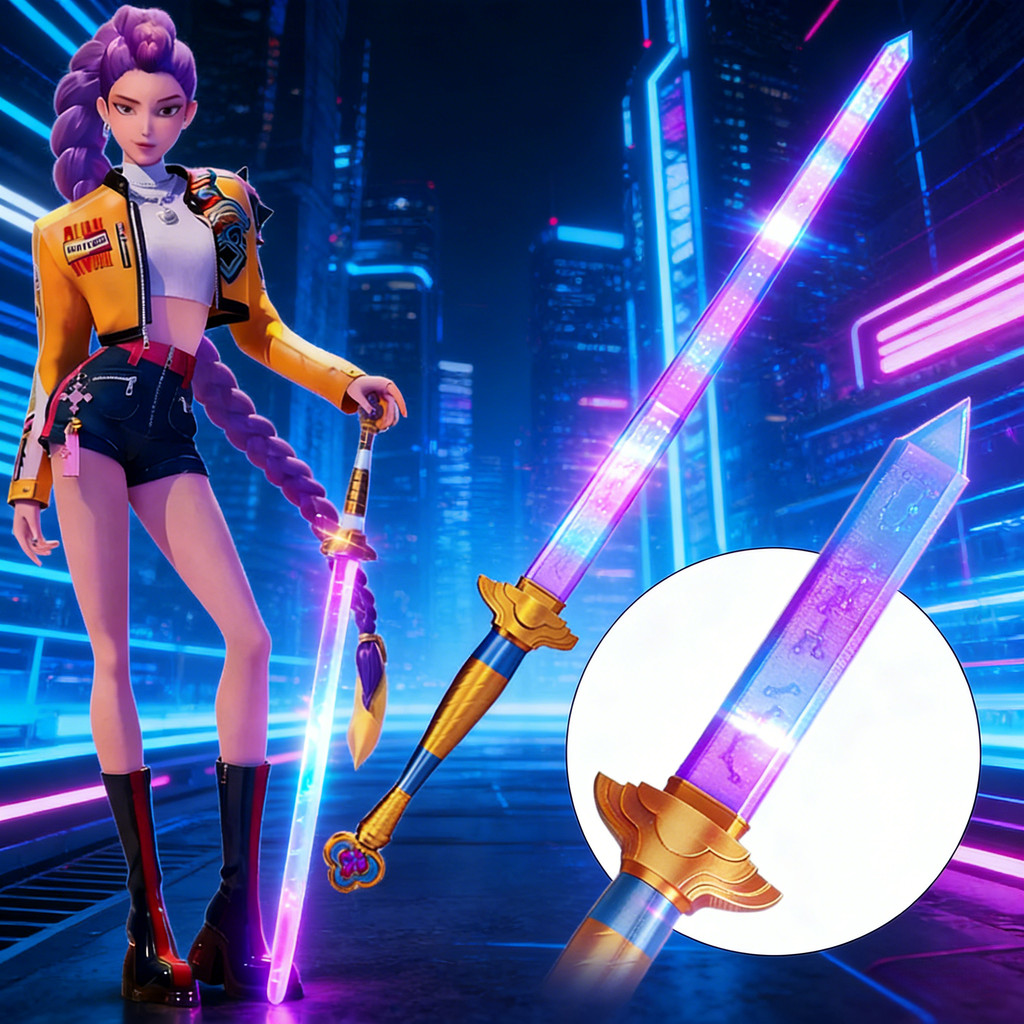 Demon Hunter Hight Quality Cosplay Rumi Sword With Symbol Outfits Prop Scalable Purple Long Sword