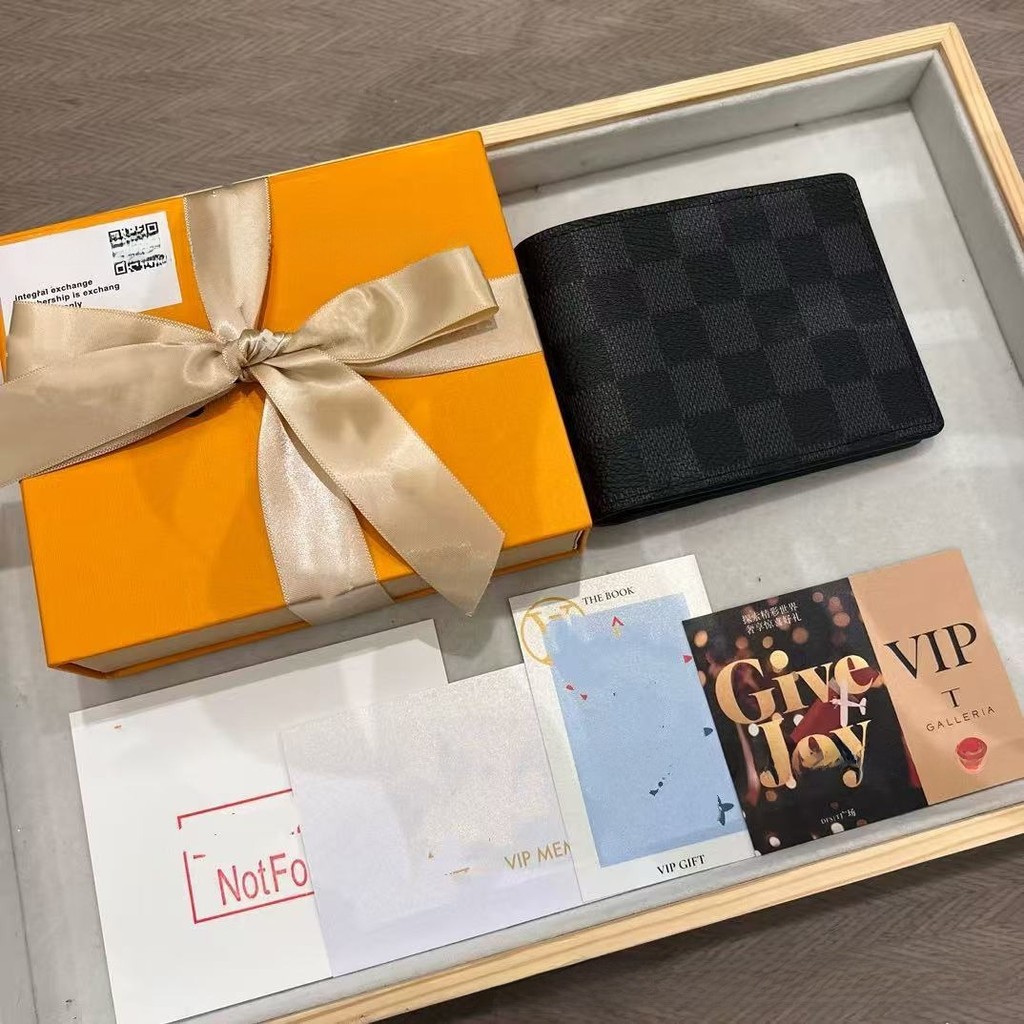Limited Vip Gift Black Chessboard Pattern Foldable Men's Wallet Not for Sale Tag Casual Travel Style