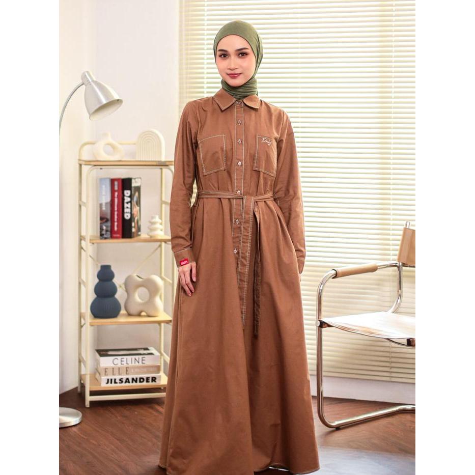 [New Collection] Dauky Gamis Katun L Dress Pocket Cotton Muslim Wanita