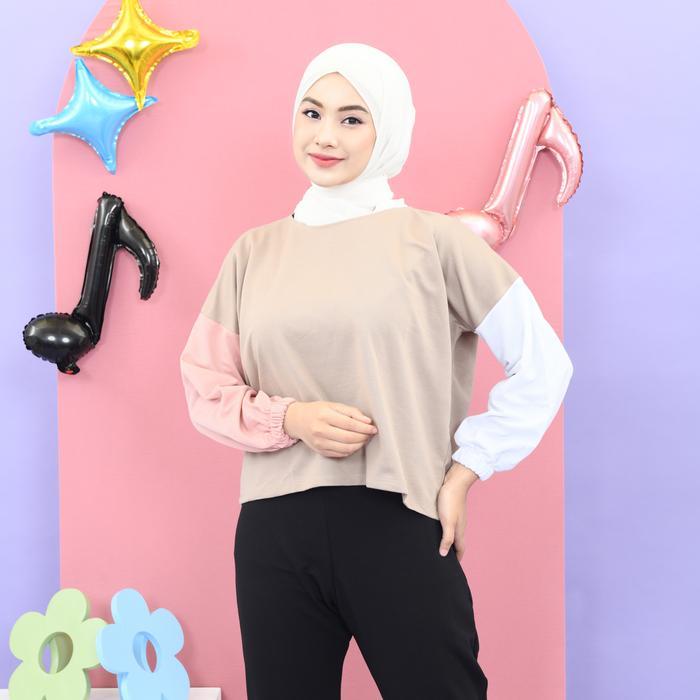 Mybamus Triple Colour Top Atasan Wanita Kekinian Baju Muslim Rekomendasi Outfit Hijab Style