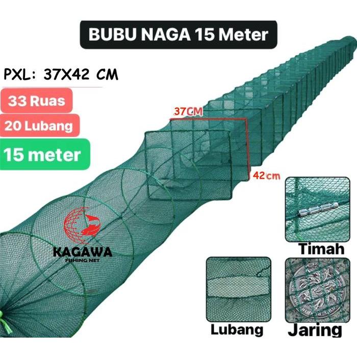 ASLI JALA BUBU NAGA 15 METER PERANGKAP IKAN UDANG LOBSTER PERSEGI BISA JARING IKAN PANJANG READY