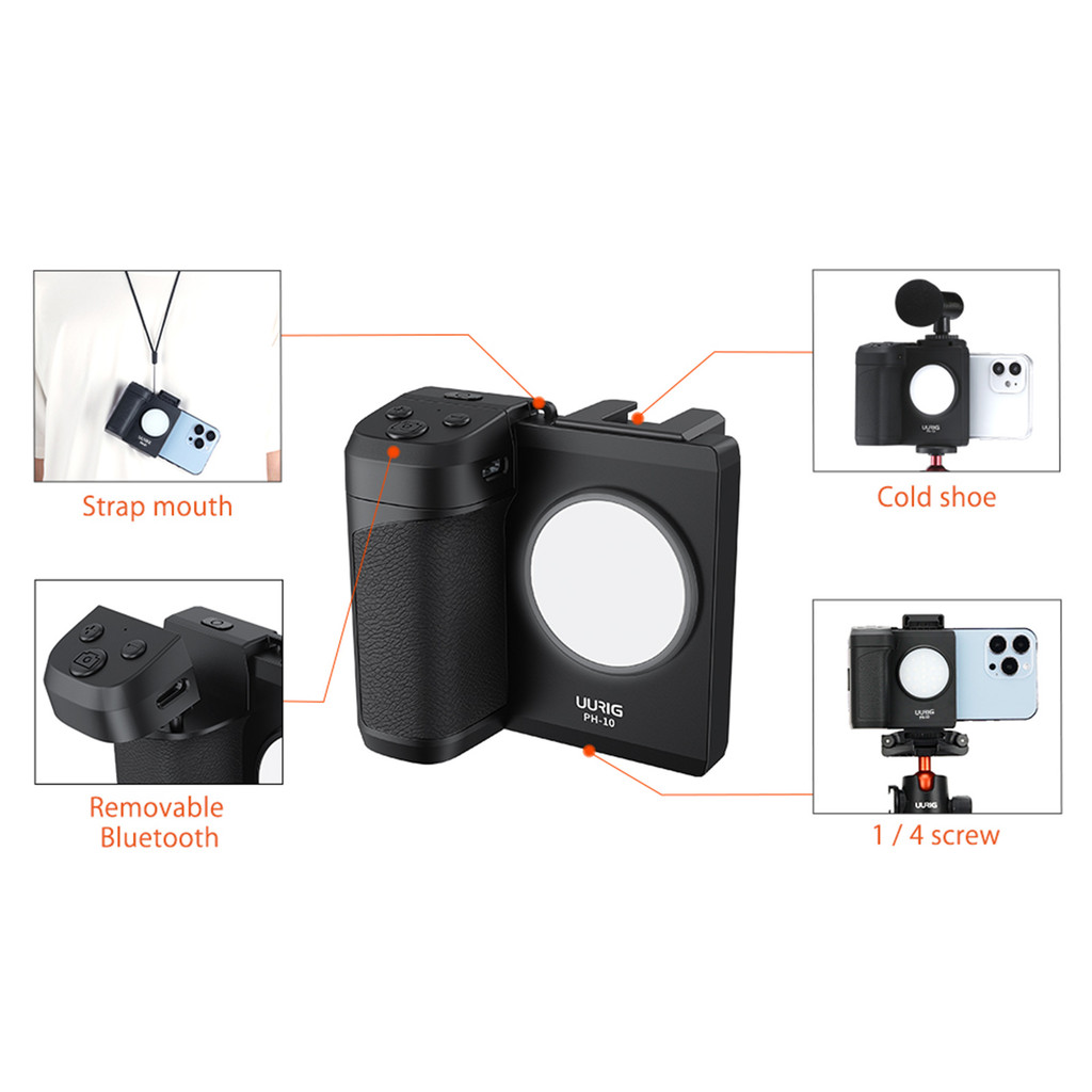 UURIG PH-10 Phone CapGrip Handheld Selfie Booster for iPhone 14 13 12    Hand Grip Bluetooth Shutter