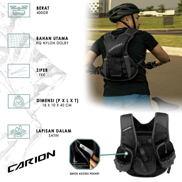 Premium Carion Indonesia Hydropack Casey 2.0 Hitam Tas Punggung Mtb Trail Run 5 Liter 2 Slot Water