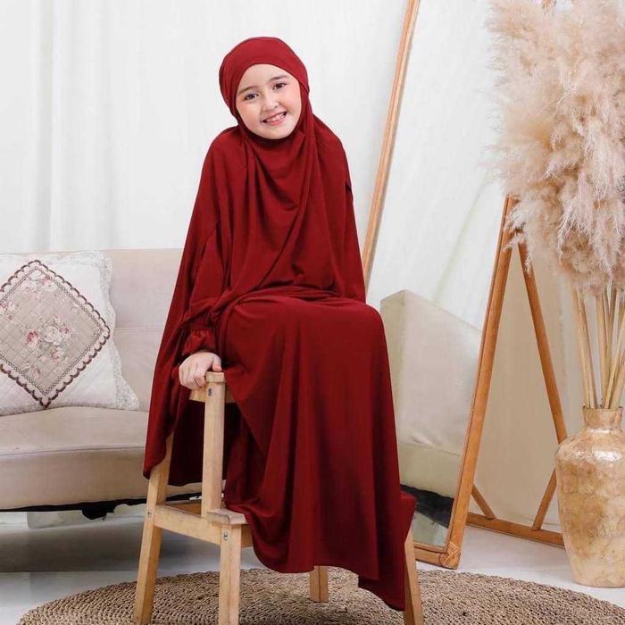 Jersey Gamis/Abaya Kids Set Jilbab Panjang Anak Perempuan Usia 3-13 Tahun Baju Muslim Syari Remaja